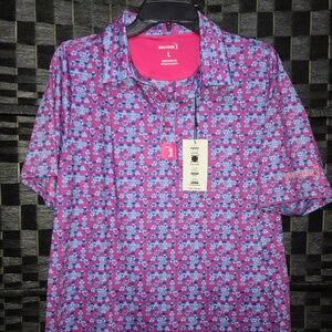 Bogey Bros Performance Golf Polo Size L Whale Tail Design NWT Blue/Pink/Purple
